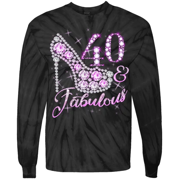 Fabulous & 40 Sparkly Shiny Heel 40th Birthday Tie-Dye Long Sleeve Shirt