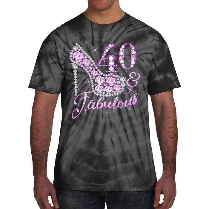 Fabulous & 40 Sparkly Shiny Heel 40th Birthday Tie-Dye T-Shirt