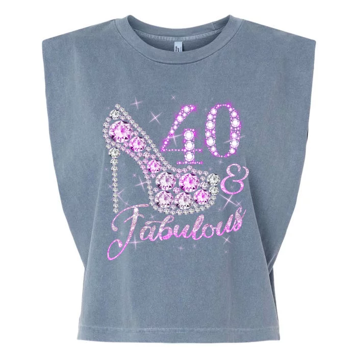 Fabulous & 40 Sparkly Shiny Heel 40th Birthday Garment-Dyed Women's Muscle Tee