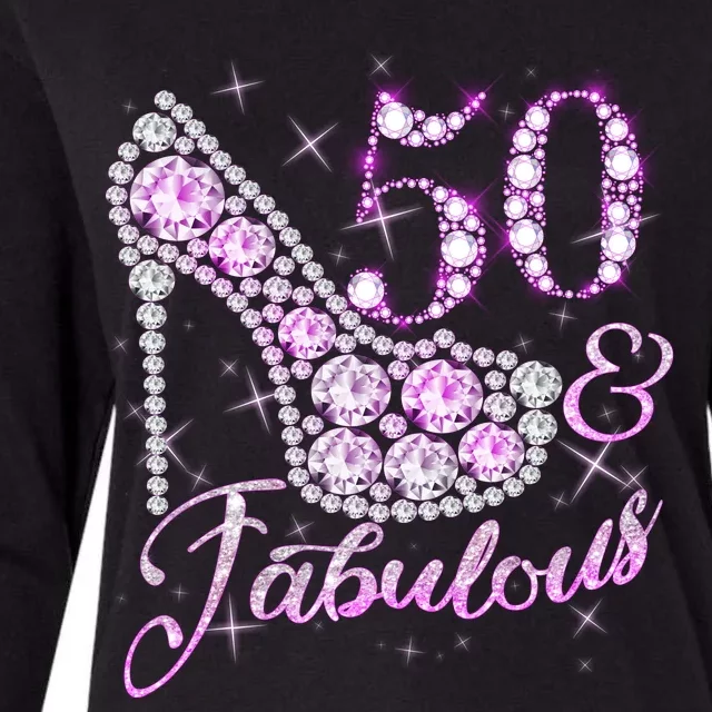 Fabulous & 50 Sparkly Shiny Heel 50th Birthday Womens Cotton Relaxed Long Sleeve T-Shirt