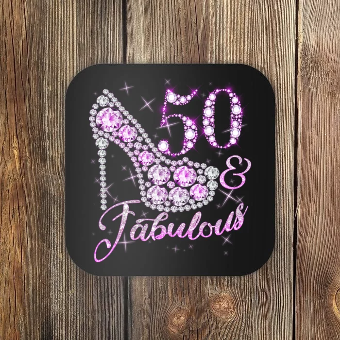 Fabulous & 50 Sparkly Shiny Heel 50th Birthday Coaster