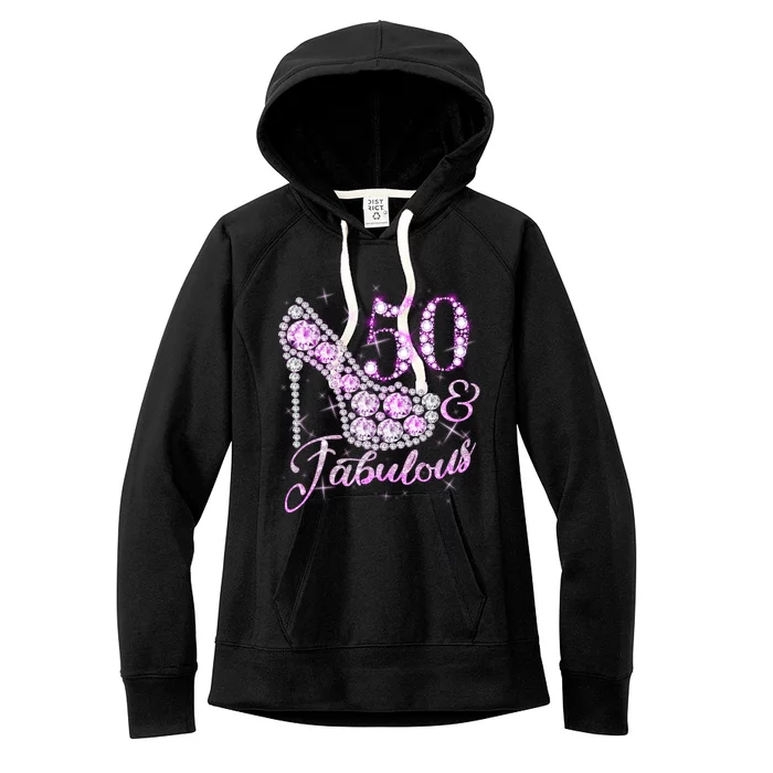 Fabulous & 50 Sparkly Shiny Heel 50th Birthday Women's Fleece Hoodie