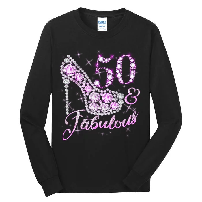 Fabulous & 50 Sparkly Shiny Heel 50th Birthday Tall Long Sleeve T-Shirt