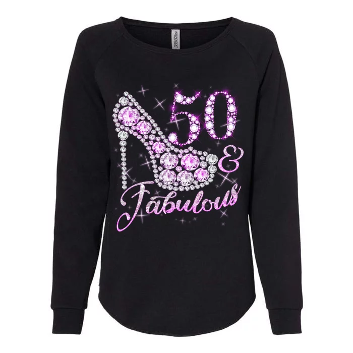 Fabulous & 50 Sparkly Shiny Heel 50th Birthday Womens California Wash Sweatshirt