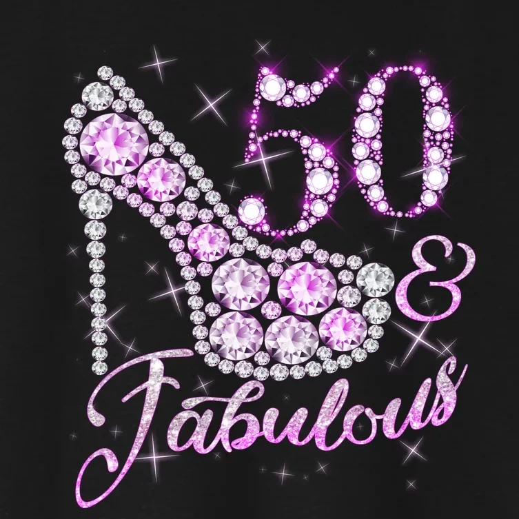 Fabulous & 50 Sparkly Shiny Heel 50th Birthday Women's Crop Top Tee