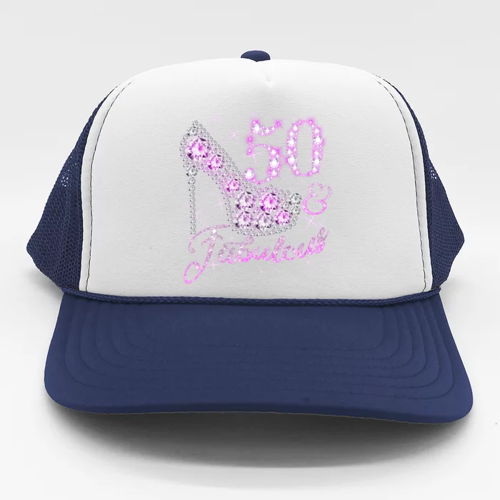 Fabulous & 50 Sparkly Shiny Heel 50th Birthday Trucker Hat