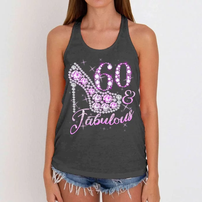 Fabulous & 60 Sparkly Shiny Heel 60th Birthday Women's Knotted Racerback Tank