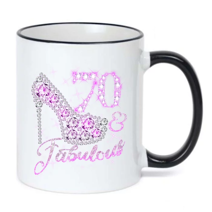 Fabulous & 70 Sparkly Shiny Heel 70th Birthday Black Color Changing Mug