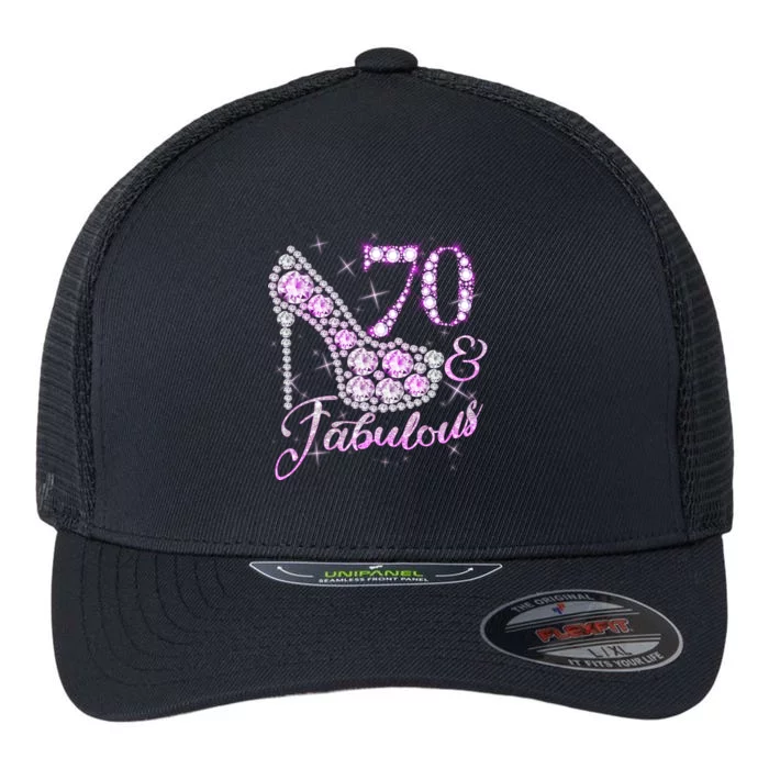 Fabulous & 70 Sparkly Shiny Heel 70th Birthday Flexfit Unipanel Trucker Cap