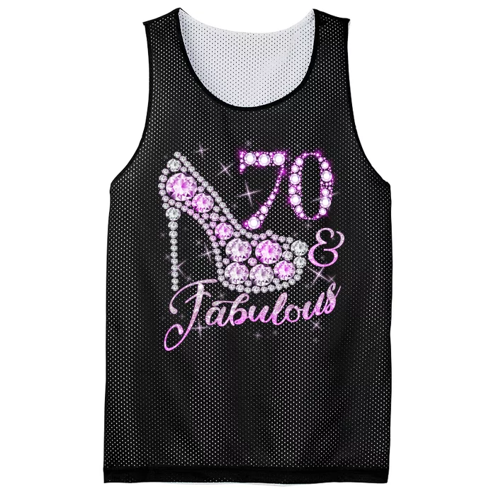 Fabulous & 70 Sparkly Shiny Heel 70th Birthday Mesh Reversible Basketball Jersey Tank