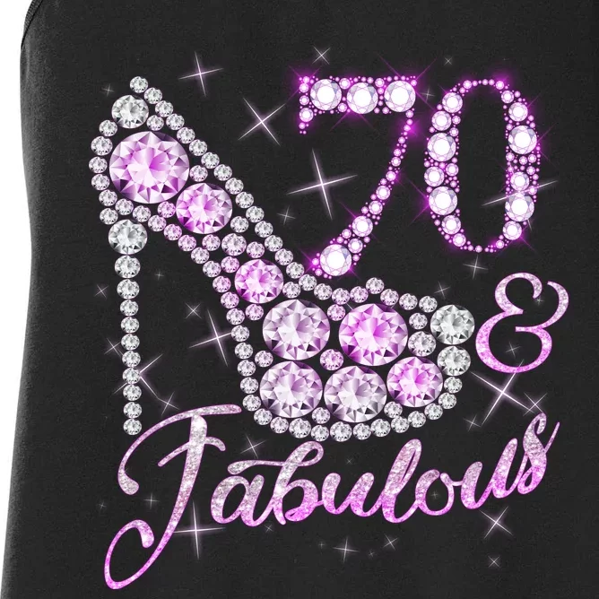 Fabulous & 70 Sparkly Shiny Heel 70th Birthday Women's Racerback Tank