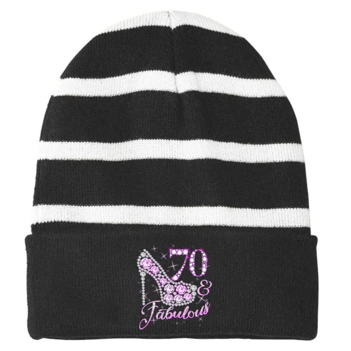 Fabulous & 70 Sparkly Shiny Heel 70th Birthday Striped Beanie with Solid Band