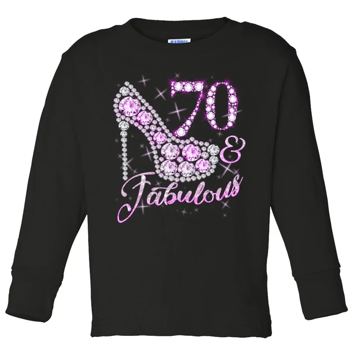 Fabulous & 70 Sparkly Shiny Heel 70th Birthday Toddler Long Sleeve Shirt