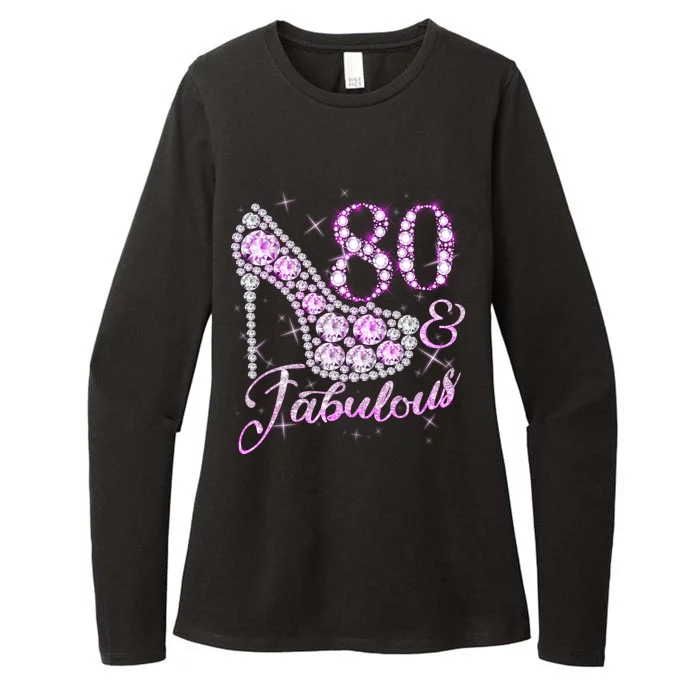 Fabulous & 80 Sparkly Shiny Heel 80th Birthday Womens CVC Long Sleeve Shirt