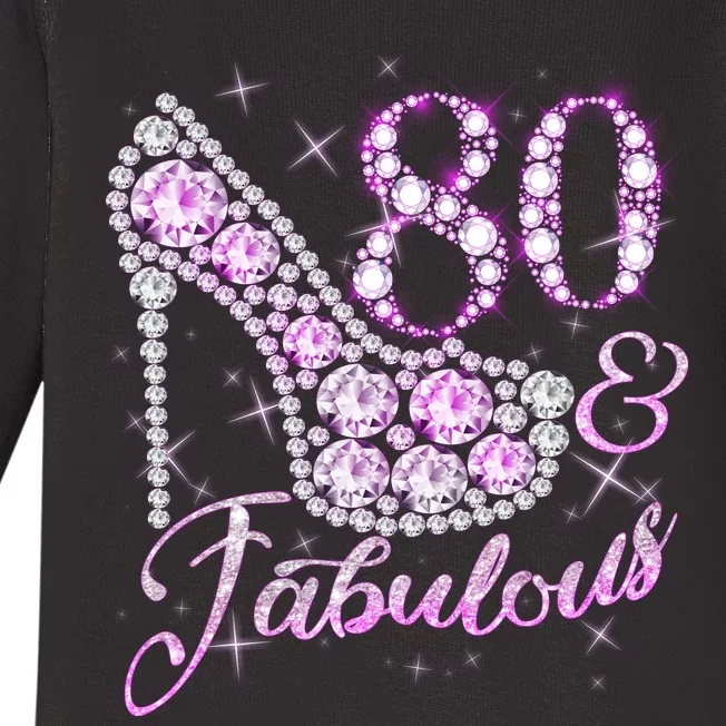 Fabulous & 80 Sparkly Shiny Heel 80th Birthday Baby Long Sleeve Bodysuit