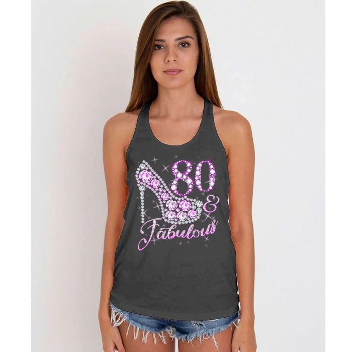 Fabulous & 80 Sparkly Shiny Heel 80th Birthday Women's Knotted Racerback Tank