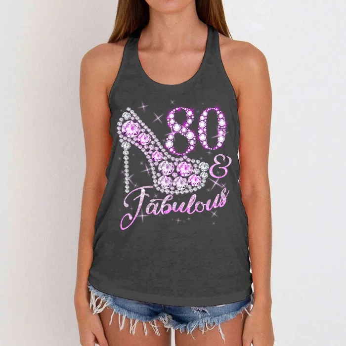 Fabulous & 80 Sparkly Shiny Heel 80th Birthday Women's Knotted Racerback Tank