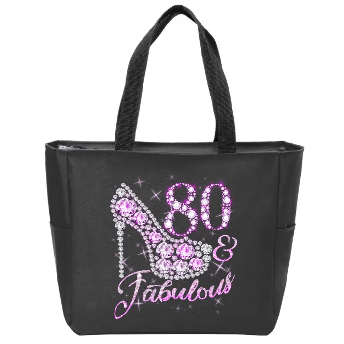 Fabulous & 80 Sparkly Shiny Heel 80th Birthday Zip Tote Bag