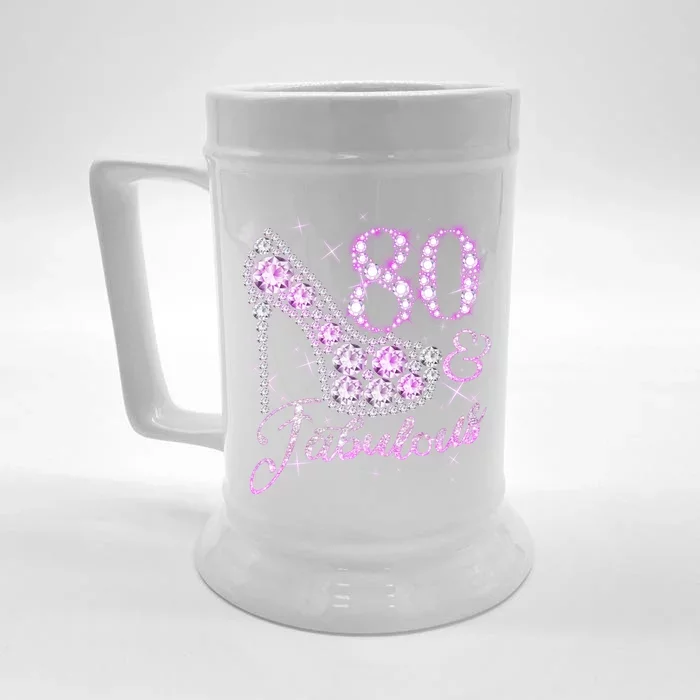 Fabulous & 80 Sparkly Shiny Heel 80th Birthday Front & Back Beer Stein