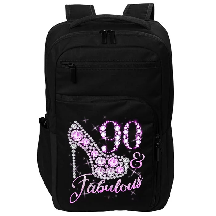 Fabulous & 90 Sparkly Shiny Heel 90th Birthday Impact Tech Backpack