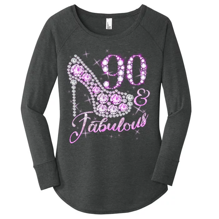 Fabulous & 90 Sparkly Shiny Heel 90th Birthday Women's Perfect Tri Tunic Long Sleeve Shirt