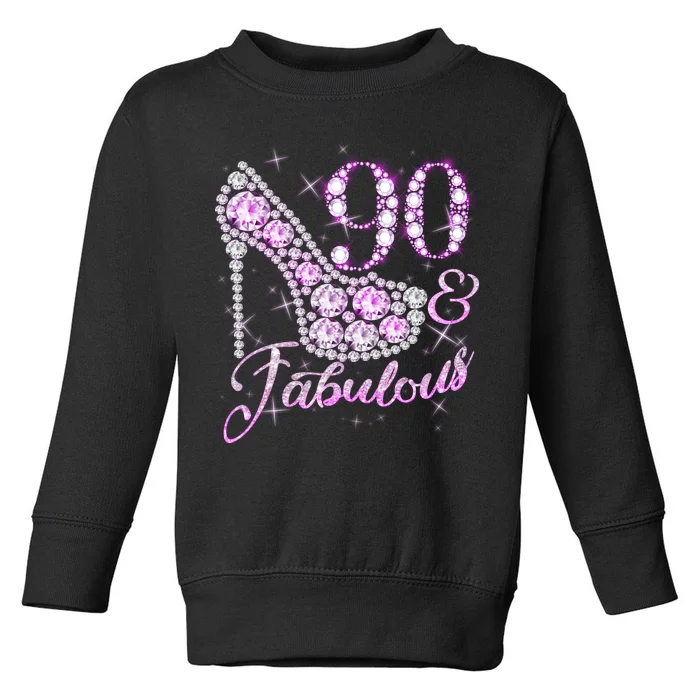 Fabulous & 90 Sparkly Shiny Heel 90th Birthday Toddler Sweatshirt