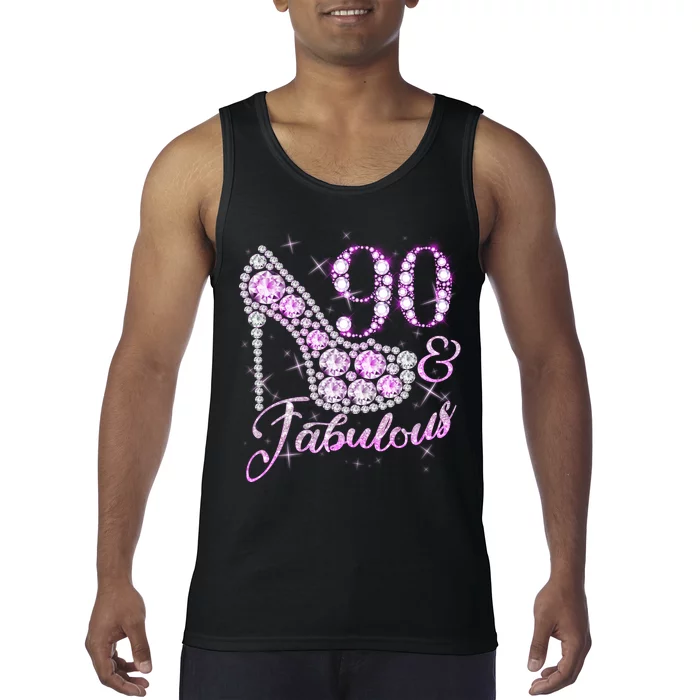 Fabulous & 90 Sparkly Shiny Heel 90th Birthday Tank Top