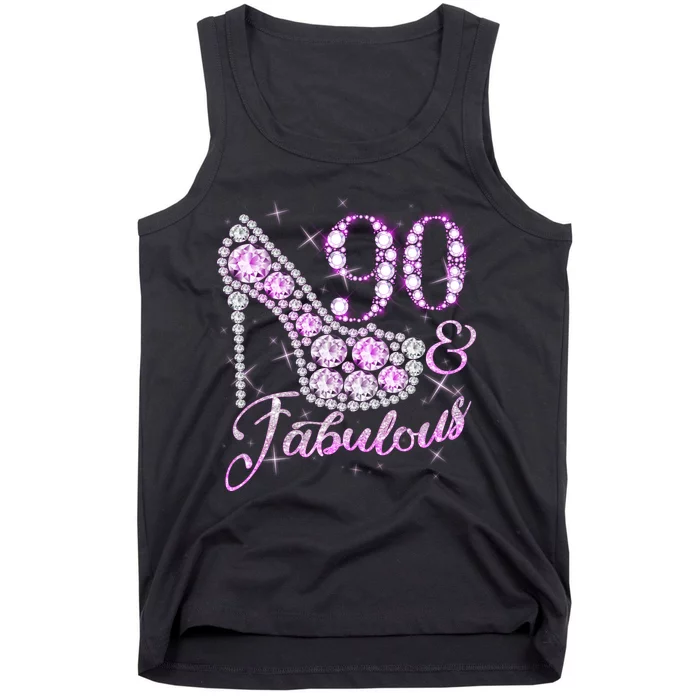 Fabulous & 90 Sparkly Shiny Heel 90th Birthday Tank Top