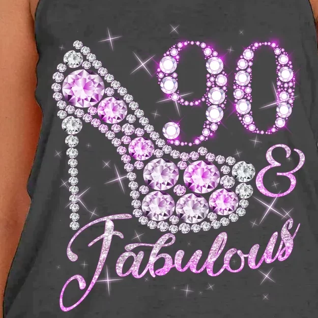 Fabulous & 90 Sparkly Shiny Heel 90th Birthday Women's Knotted Racerback Tank