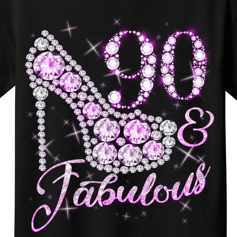 Fabulous & 90 Sparkly Shiny Heel 90th Birthday Kids T-Shirt