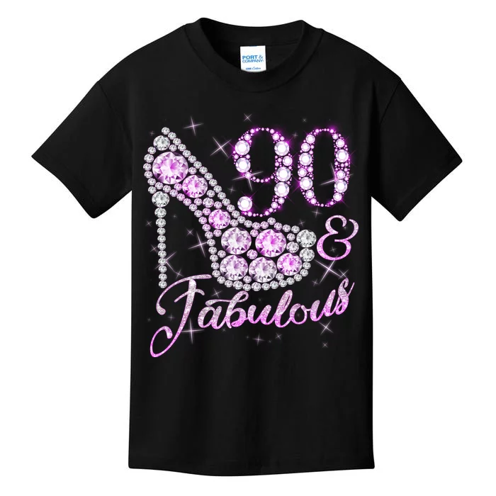 Fabulous & 90 Sparkly Shiny Heel 90th Birthday Kids T-Shirt