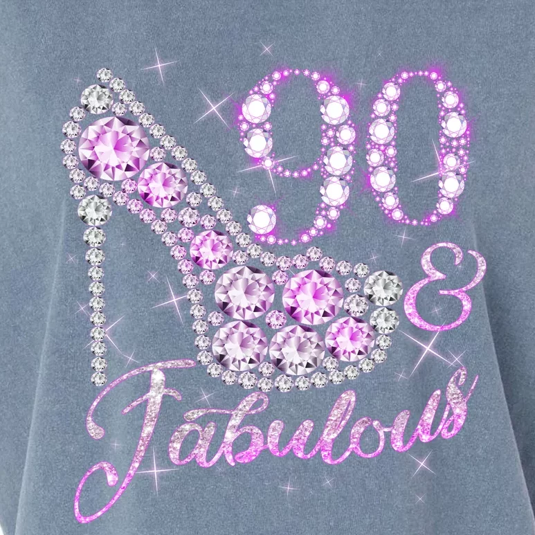 Fabulous & 90 Sparkly Shiny Heel 90th Birthday Garment-Dyed Women's Muscle Tee