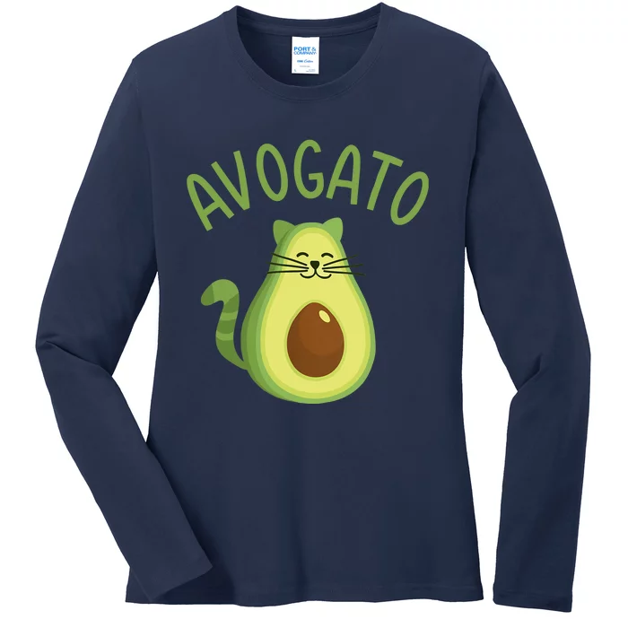 Funny Avogato Cat For Avocado Lover And Cinco De Mayo Ladies Long Sleeve Shirt