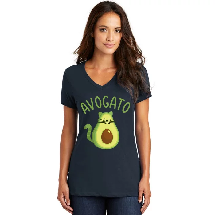 Funny Avogato Cat For Avocado Lover And Cinco De Mayo Women's V-Neck T-Shirt