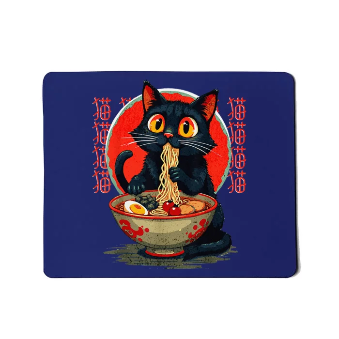 Funny Anime Cute Cat Eating Ramen Japanese Noodles Vintage Mousepad