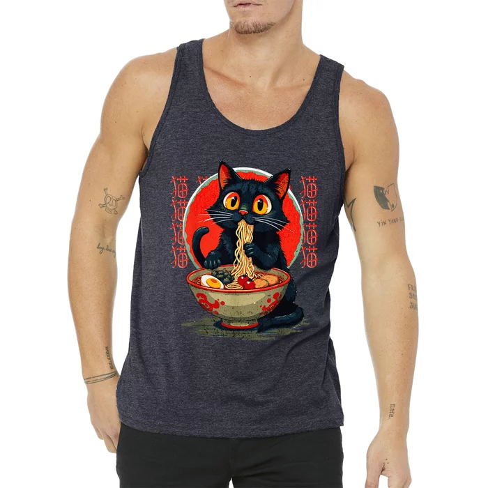 Funny Anime Cute Cat Eating Ramen Japanese Noodles Vintage Tank Top