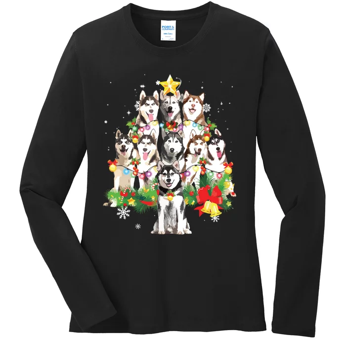 Funny Australian Cattle Dog Dog Christmas Tree Ladies Long Sleeve Shirt