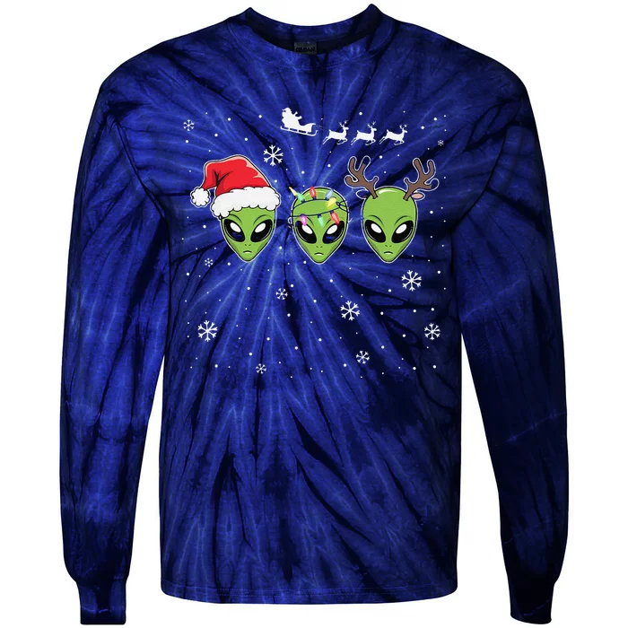 Funny Alien Christmas Pajama Matching Costume Space Tie-Dye Long Sleeve Shirt