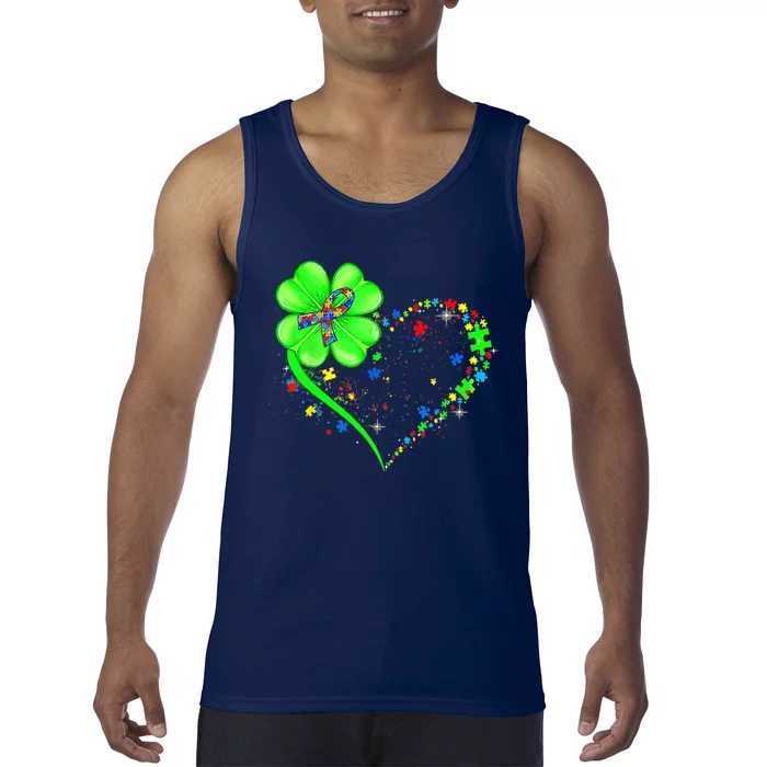 Funny Autism Clover Autism Mom Boy St Patrick's Day Tank Top