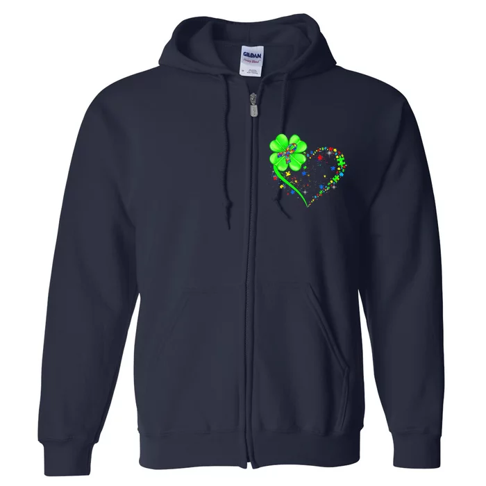 Funny Autism Clover Autism Mom Boy St Patrick's Day Full Zip Hoodie