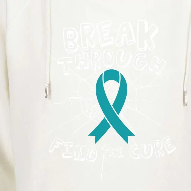 Find A Cure Ovarian Cancer Awareness Ribbon Funny Gift Cute Gift Womens Funnel Neck Pullover Hood