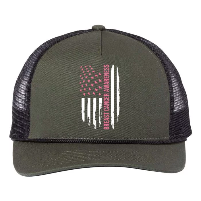 Find A Cure Pink Ribbon Breast Cancer Awareness Gift Retro Rope Trucker Hat Cap