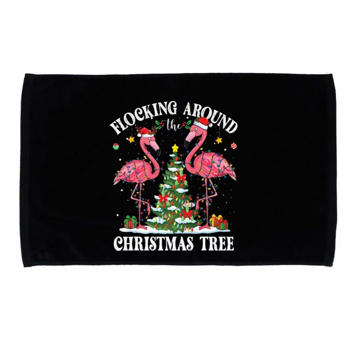 Flocking Around Christmas Tree Flamingo Santa Xmas Pajama Microfiber Hand Towel