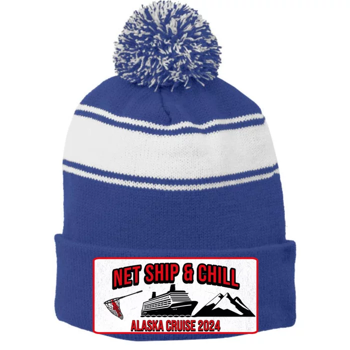 Funny Alaska Cruise 2024 Alaska Fishing Trip Alaska Funny Cool Gift Stripe Pom Pom Beanie