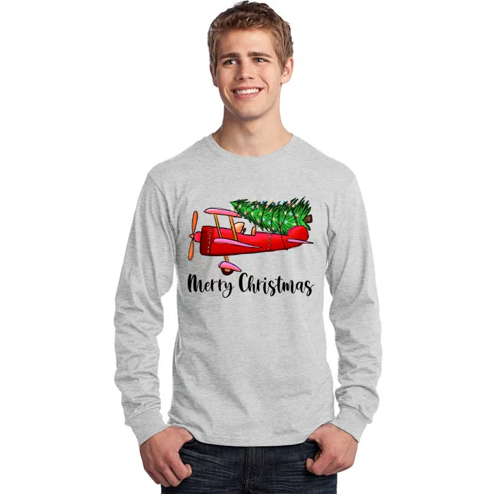 Funny Airplane Christmas Light Tree Airplane Pajama Xmas Cute Gift Tall Long Sleeve T-Shirt