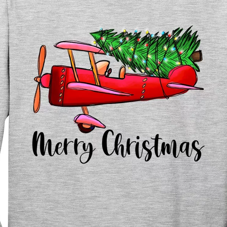 Funny Airplane Christmas Light Tree Airplane Pajama Xmas Cute Gift Tall Long Sleeve T-Shirt