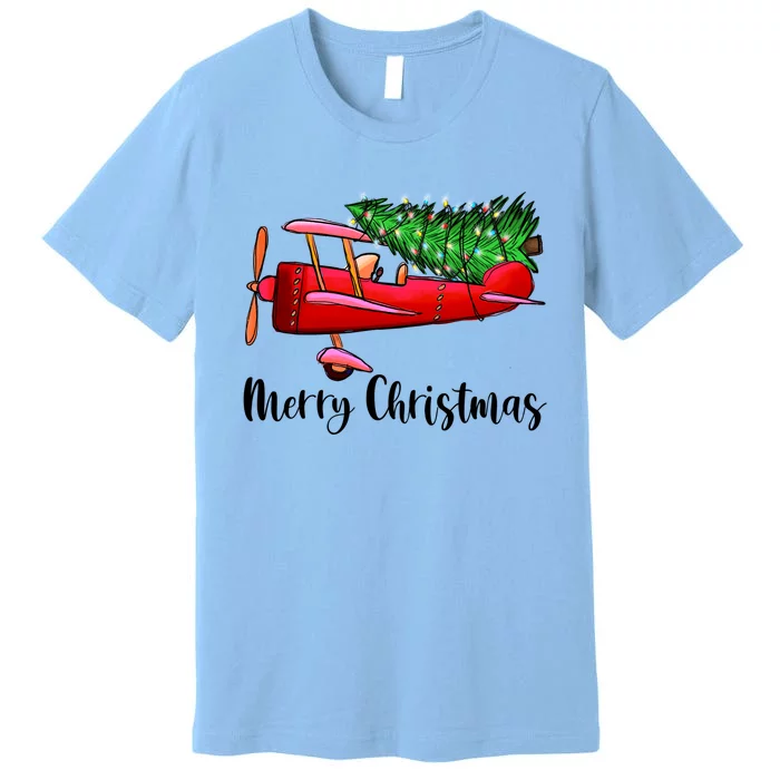 Funny Airplane Christmas Light Tree Airplane Pajama Xmas Cute Gift Premium T-Shirt