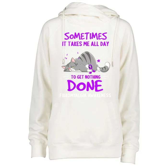 Fibromyalgia Awareness Cat Ribbon Gift Womens Funnel Neck Pullover Hood