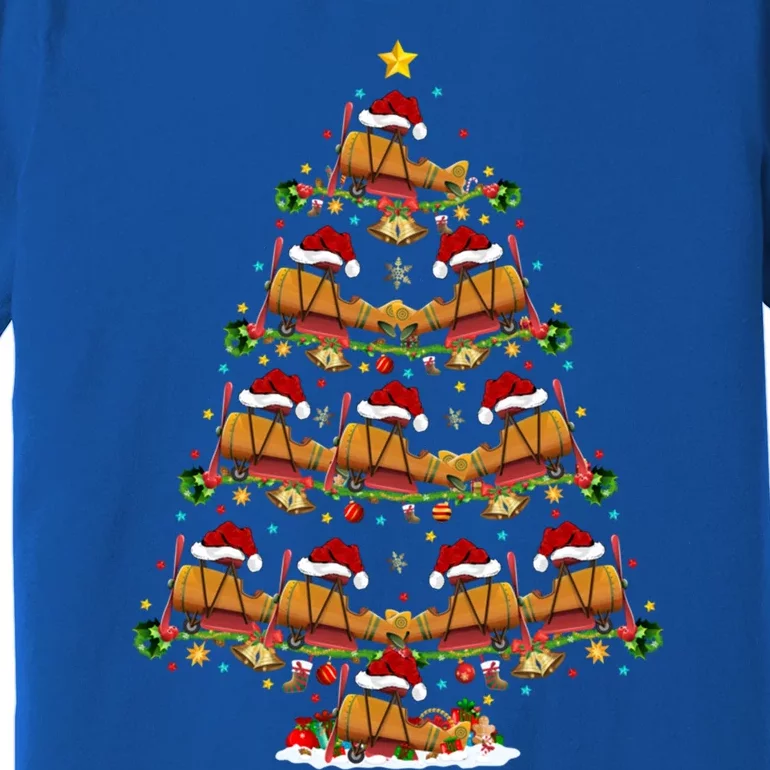 Funny Airplane Christmas Tree Lights Santa Airplane Xmas Gift Premium T-Shirt