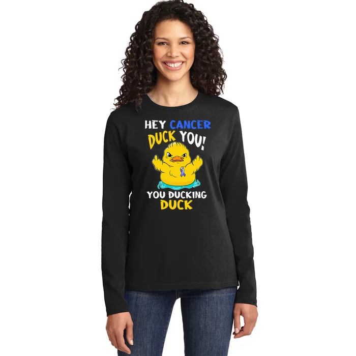 Fight Against Cancer Funny Duck Design Ladies Long Sleeve Shirt